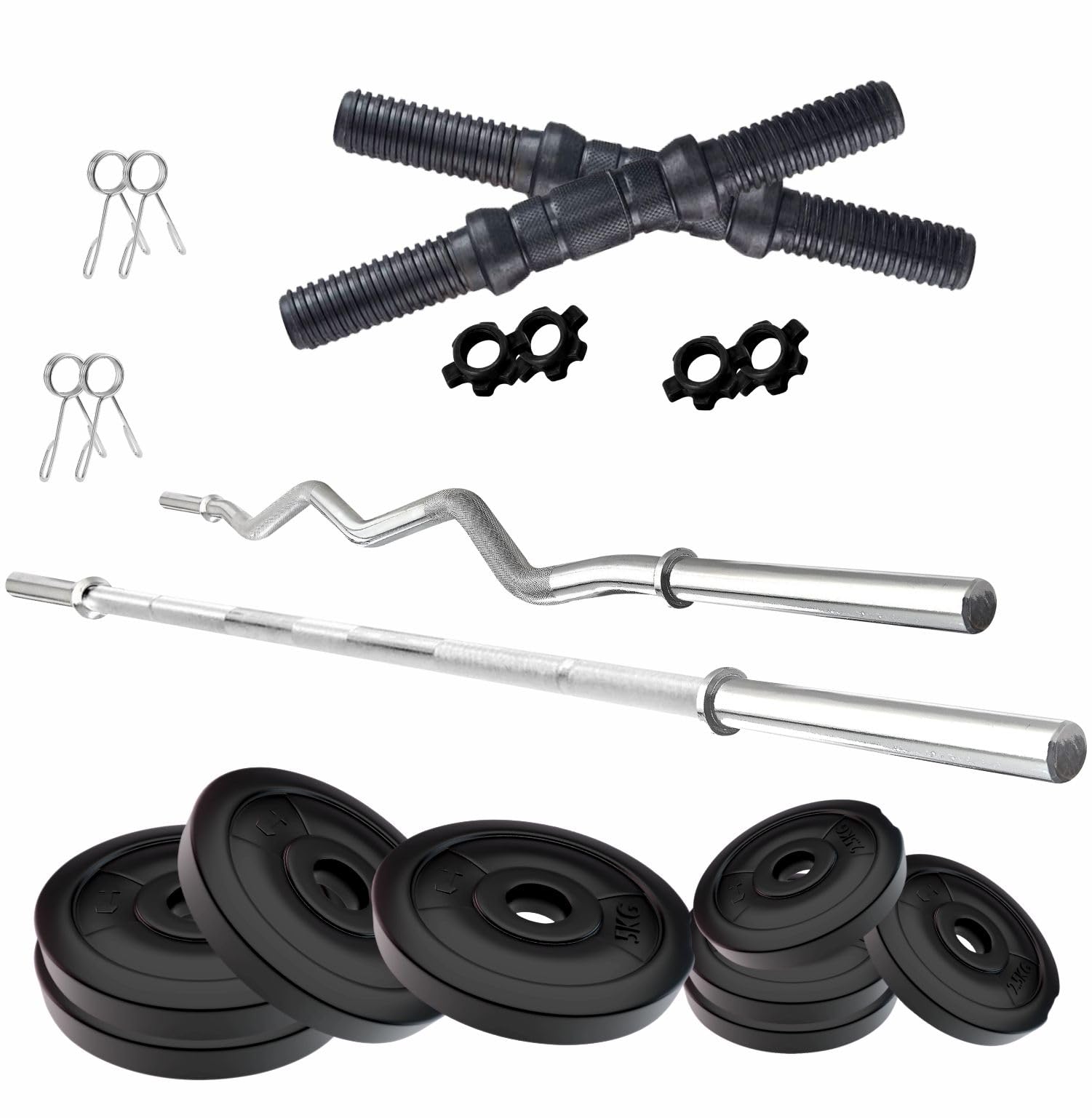 Amazon Brand - Symactive 30 KG PVC Home Gym Set with One 5 Ft Plain + One 3 Ft Curl Rod and One Pair Dumbbell Rods, Multicolour