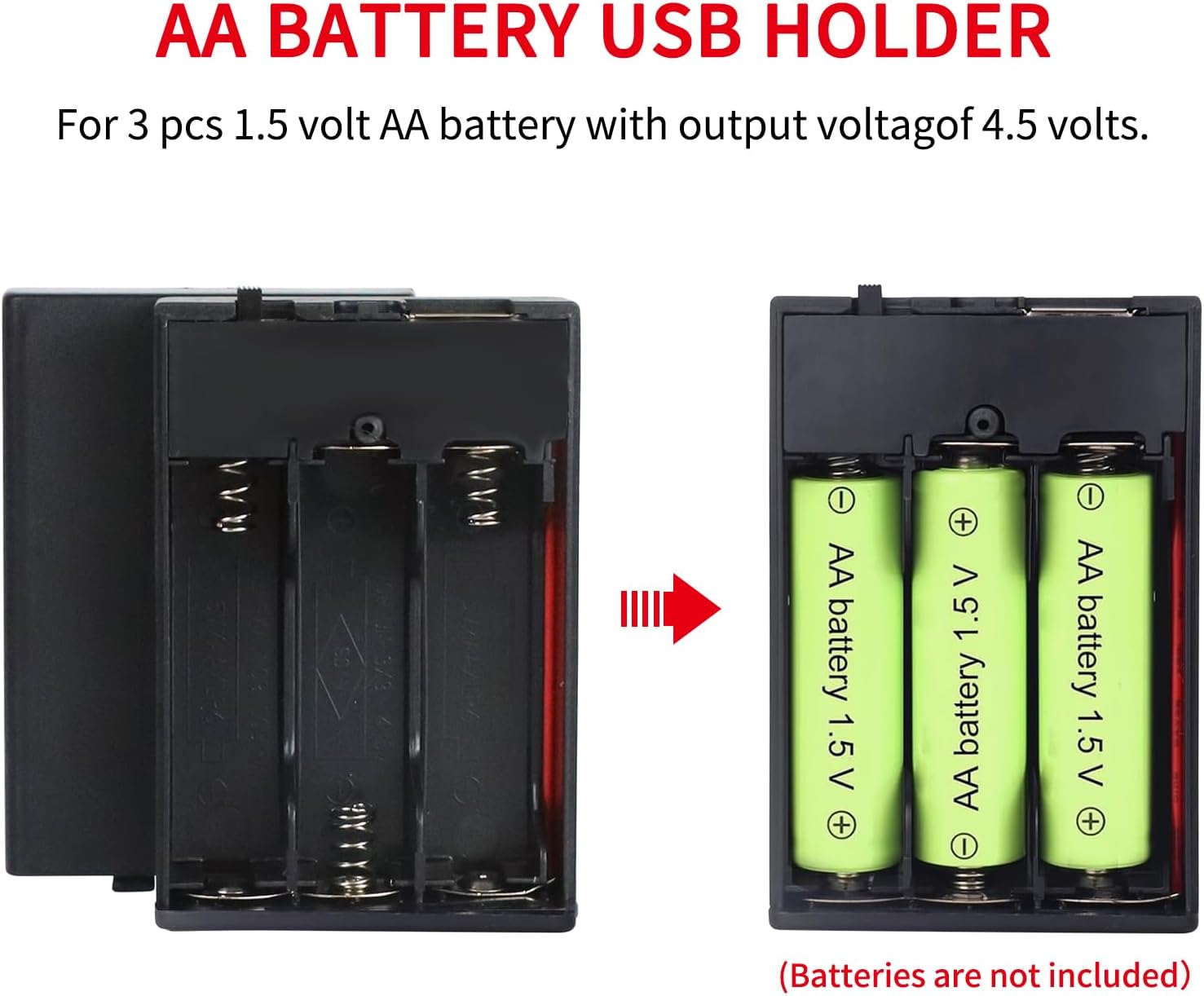 3 AA Battery Holder, 3 Pack Portable USB Battery Pack，4.5-5V USB Battery Pack for Led Lights AA Battery Case Box Holder with On/Off Switch (Internal USB)