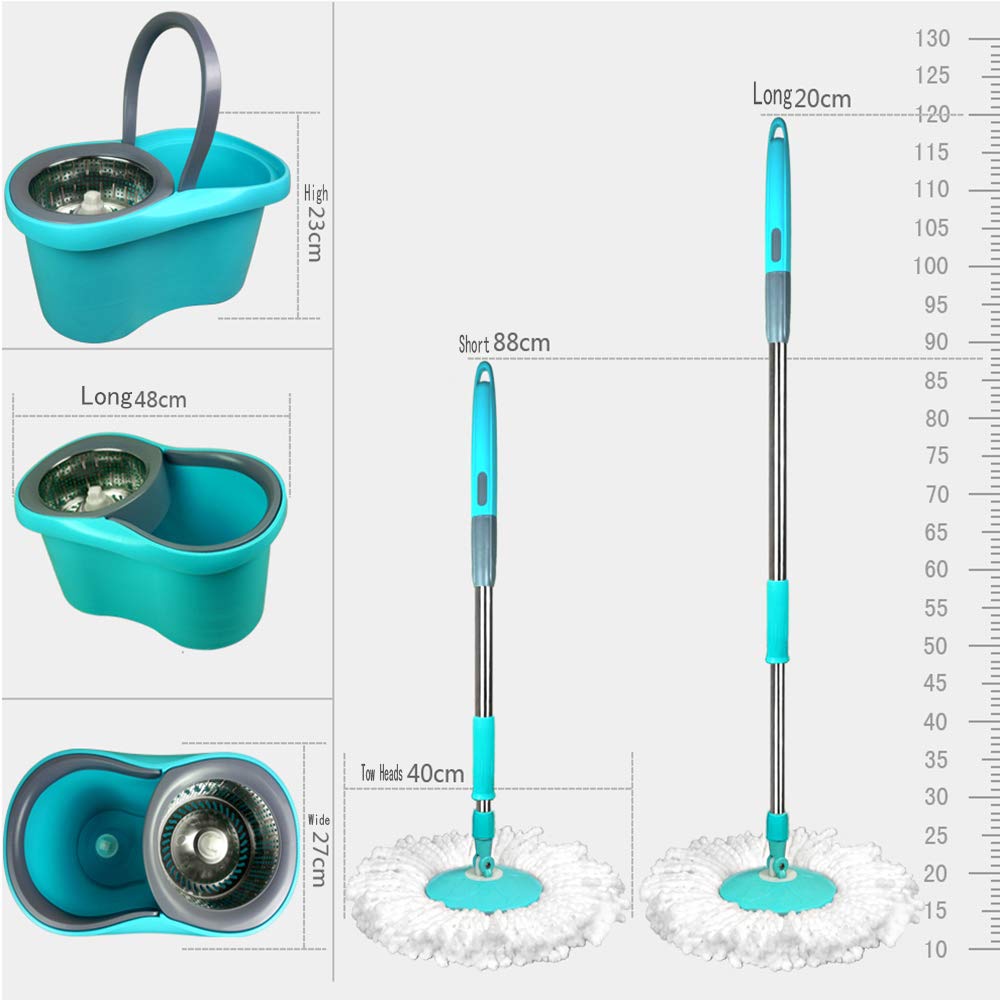 Con escurridor automático sin pedal y cesta de acero inoxidable, fregona giratoria de microfibra, fregona giratoria y cubo de Wring