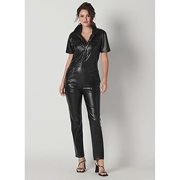 Amazon.com: K. Jordan Faux Leather Jumpsuit for Women with