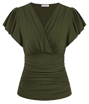 トップス Rosarymoon Frill Collar Short Blouse Amazon.com: Womens Basic Shirts V Neck Short Sleeve Tops