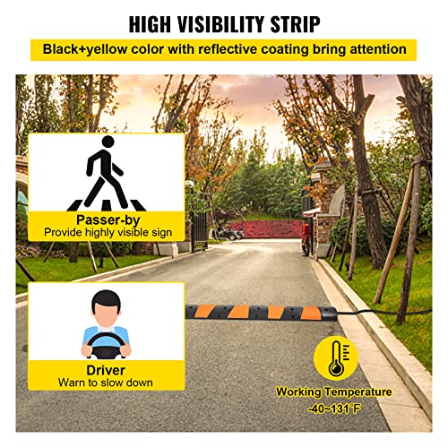 Image of VEVOR Rubber Speed Bump, 1 Pack 2 Channel Speed Bump Hump, 72.8 inch Long Modular Speed Bump Rated 22000 LBS Load Capacity, 72.8 x 12.2 x 2.2 Garage Speed Bump for Asphalt Concrete Gravel Driveway-6 FT