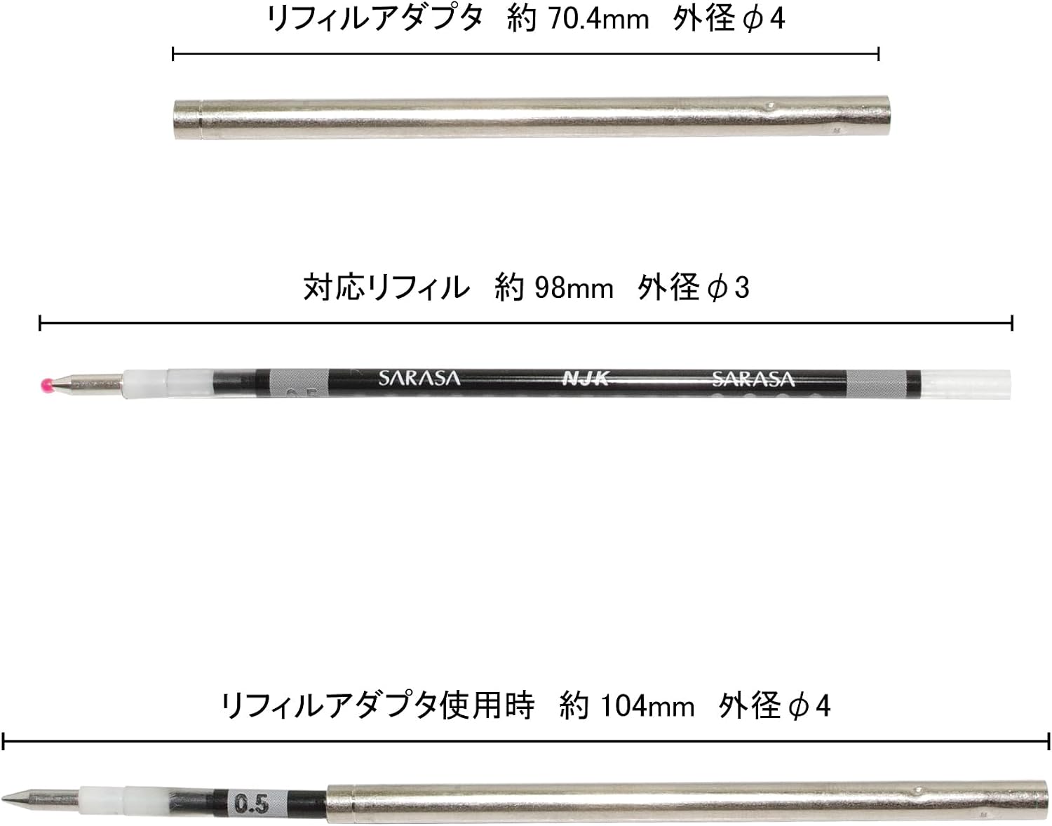 TOHKIN BIC Click Gold Refill Adapter for 0.02 inch (0.5 mm) (0.02 inch (0.5 mm) with 1 Black Core), Compatible with Sarasa Lead, CGRA-SAR25, Pack of 1 [Compatible with Japan Stamped Version]