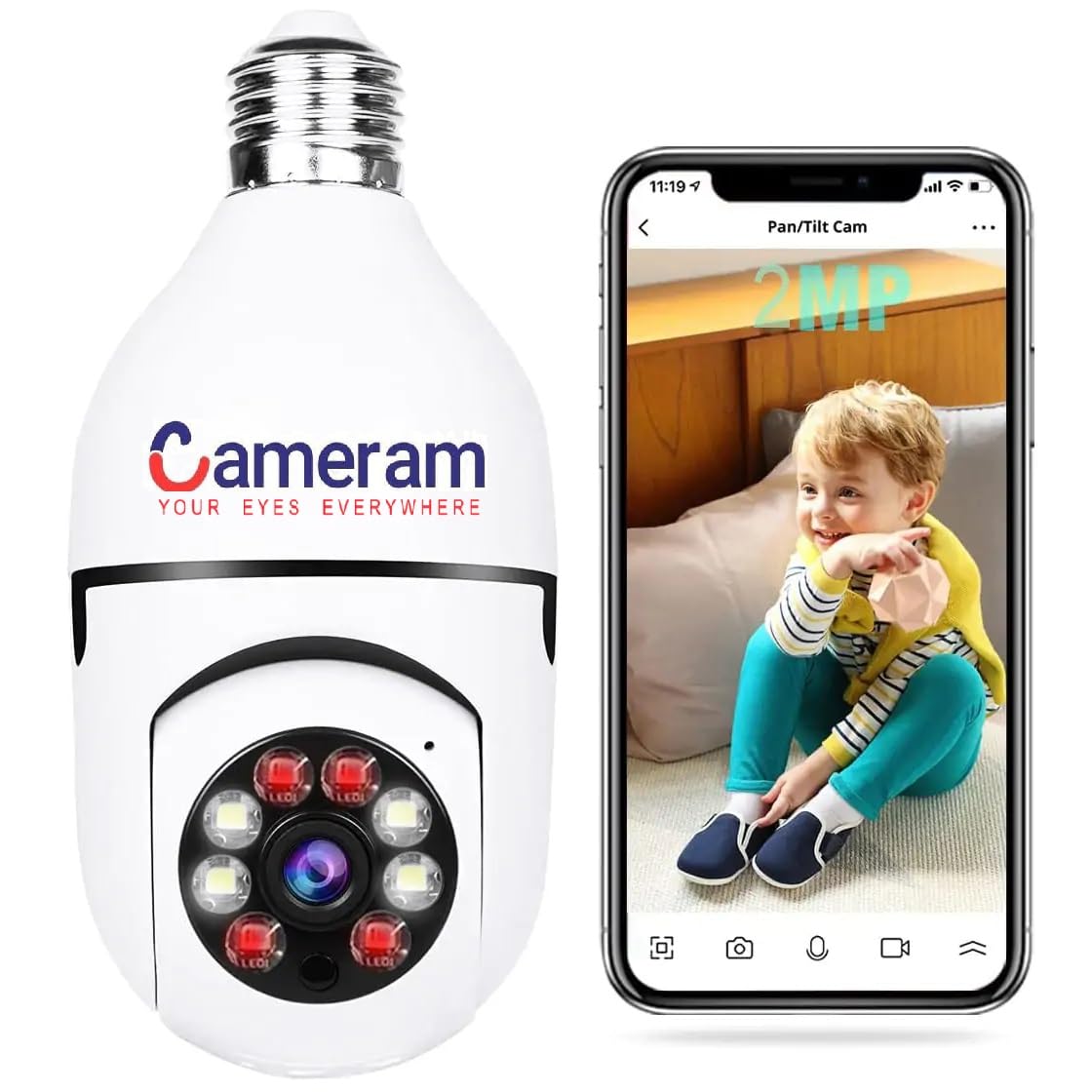 CAMERAM AK92 New Full HD Bulb Shape 3MP Full HD Pan/Tilt Wireless WiFi IP CCTV Security Camera Security Camera (B0CB16KQT7) Amazon Price History, Amazon Price Tracker