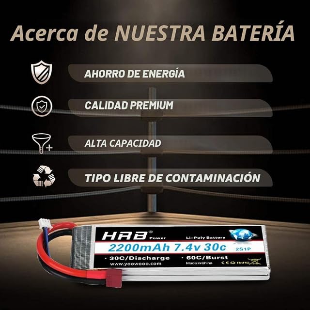 Foto 2 de 6 de HRB 2PCS 2S 7.4V 2200mAh 30C Batería de lipo con Deans T Plug para RC Helicóptero Avión Coche Barco Camión