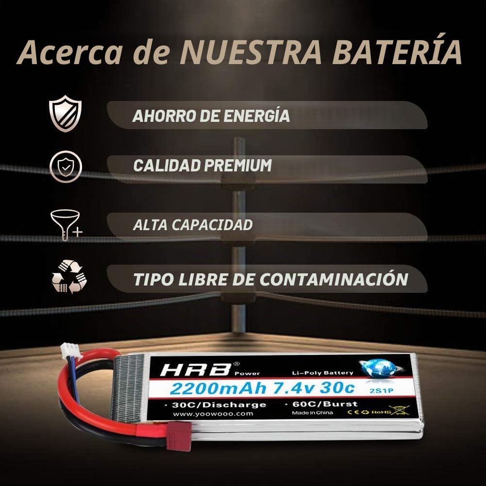 HRB 2PCS 2S 7.4V 2200mAh 30C Batería de lipo con Deans T Plug para RC Helicóptero Avión Coche Barco Camión