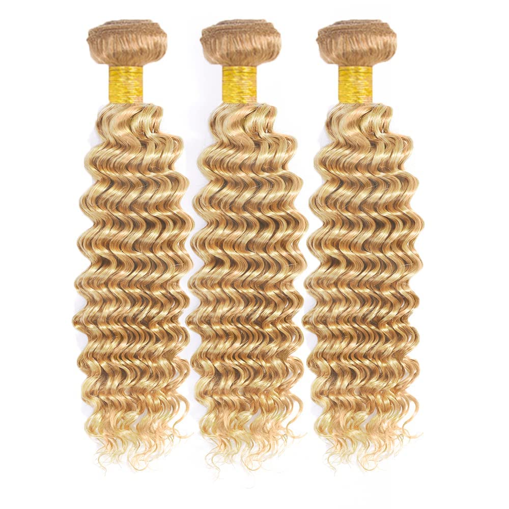 613 Deep Wave Bundles Blonde Human Hair Bundles P27/613 Human Hair Bundle 26 28 30 Inch Double Weft Brazilian 613 and 27 Deep Wave Bundle For Women