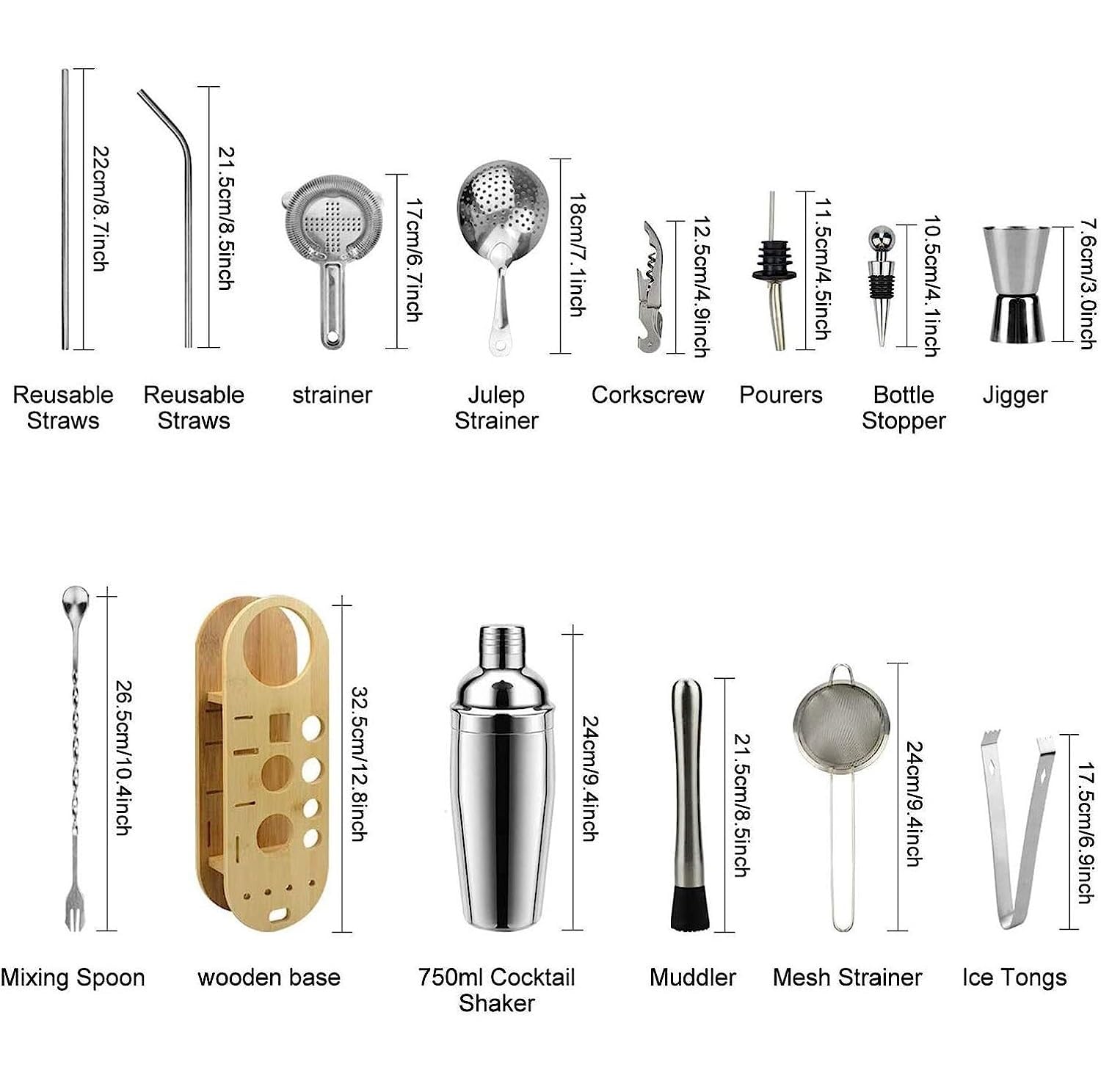 Shaker Cócteles Juego De Coctelera 18 Piezas con Soporte Herramientas Barra Acero Inoxidable para Casera Bar Set(750ml)