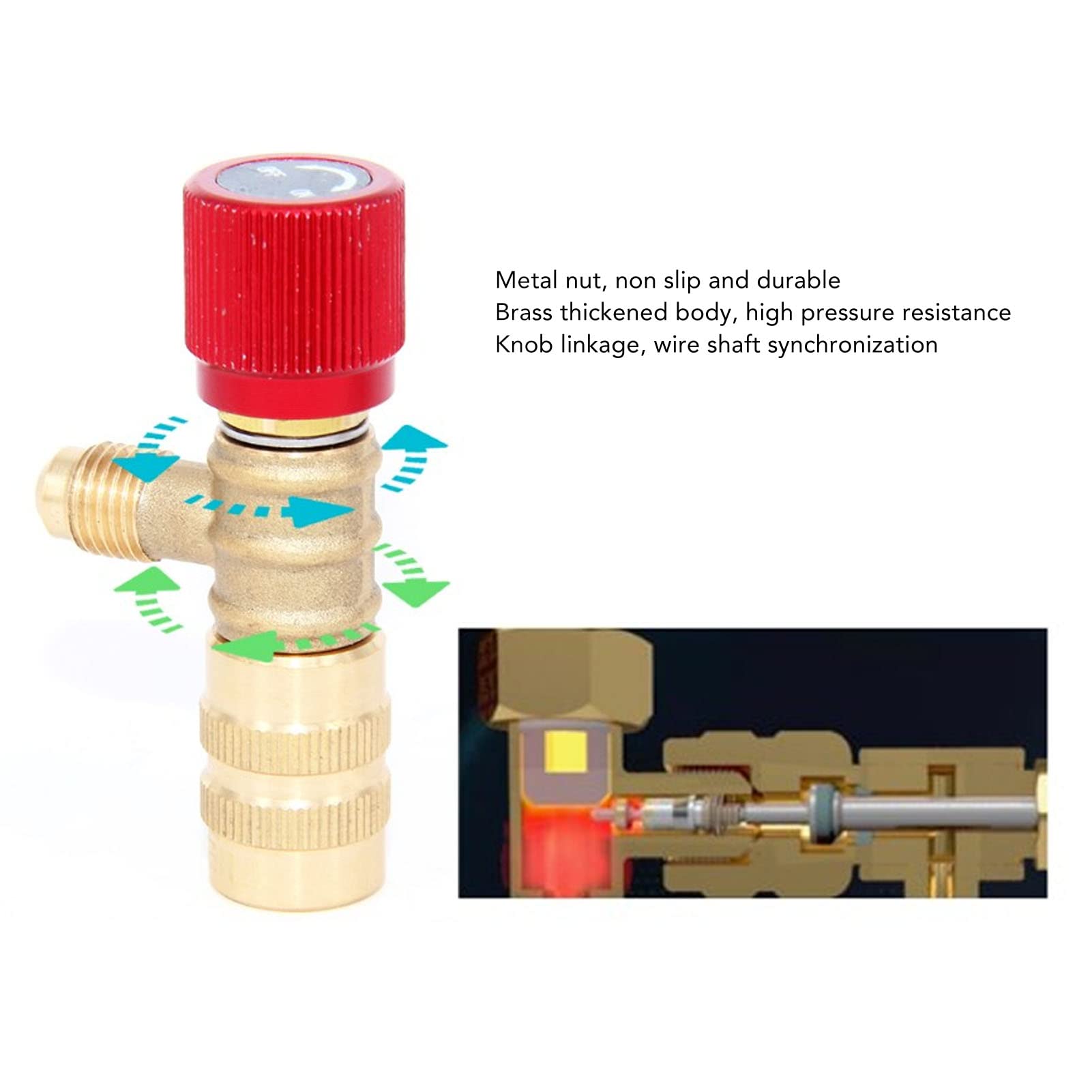 Klanata Refrigerant Charging Valve Set, Brass Liquid Safety Valves for R22, R410, R134A, R404A, Compatible with 1/4in Male and 5/16in Female AC Manifolds