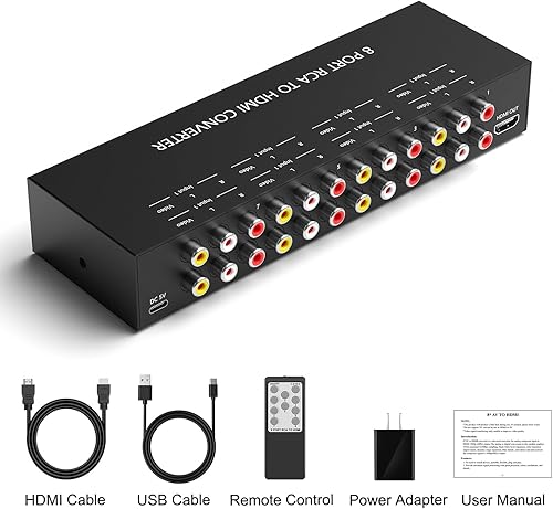 Miniatura 6 de Dingsun Convertidor AV a HDMI de 8 puertos, convertirá señales analógicas de entrada a una señal de salida digital, ajuste integrado 16 94 3,