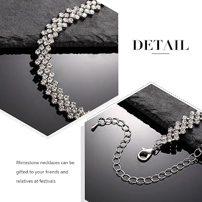 Collier Large Tour De Cou Réglable Argent Avec Cristaux Strass - Bijou Vintage - Occasion Bon état
