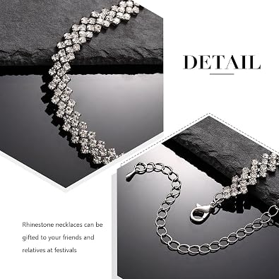 JEAIRTS Rhinestone Choker Necklace Silver Diamond Chain Jewerly for Women