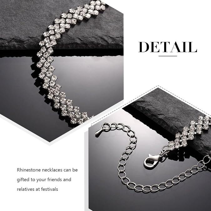 JEAIRTS Rhinestone Choker Necklace Silver Diamond Chain Jewerly for Women