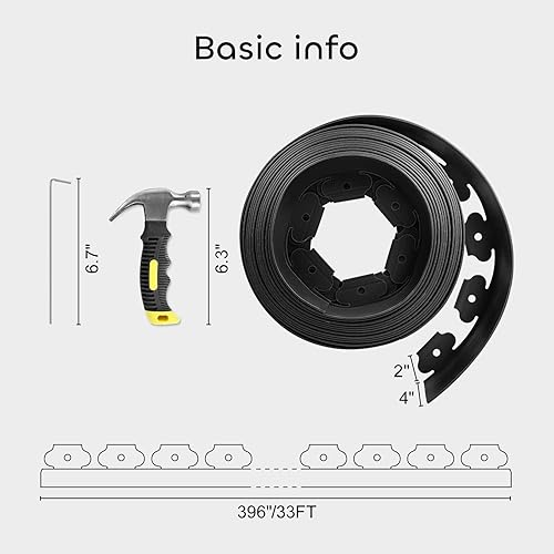 Miniatura 2 de GROWNEER Kit de bordes de plástico de 4 pulgadas de alto, 33 pies sin excavación con 30 puntas, 1 martillo, borde de borde de jardín, bordes de