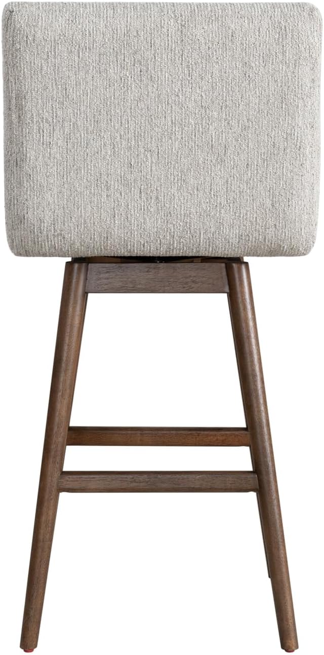 Armen Living Elias Brown Modern Farmhouse Solid Wood Upholstered 30" Bar Height Swivel Barstool with Morning Fog Fabric Seat