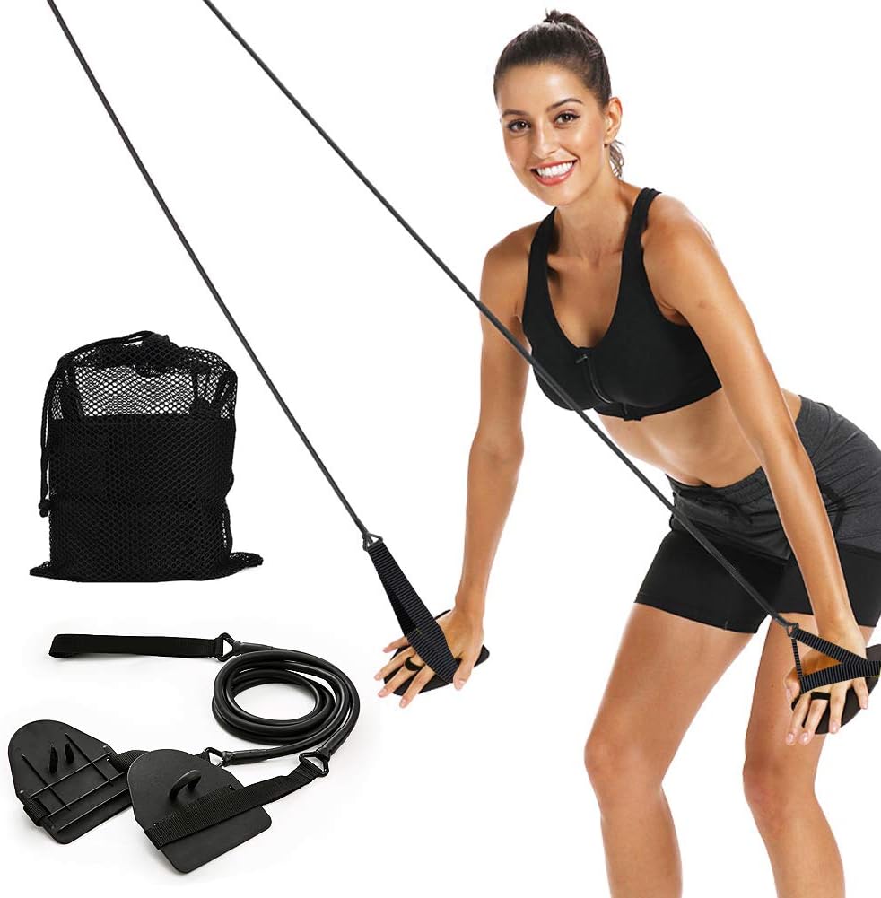 Dryland Powercord with Paddles,Swimming Arm Strength Trainer, Professional Freestyle Swimming Resistance Exercise Bands Set