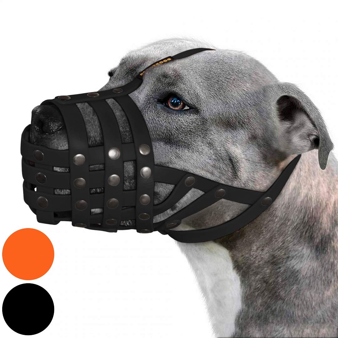 BRONZEDOG Pitbull Dog Muzzle Breathable PVC Basket for Medium Large Sized Dogs Amstaff Staffordshire Terrier, Rottweiler Prevent Biting Scavenging Chewing, Walking Training, Lightweight (Black)