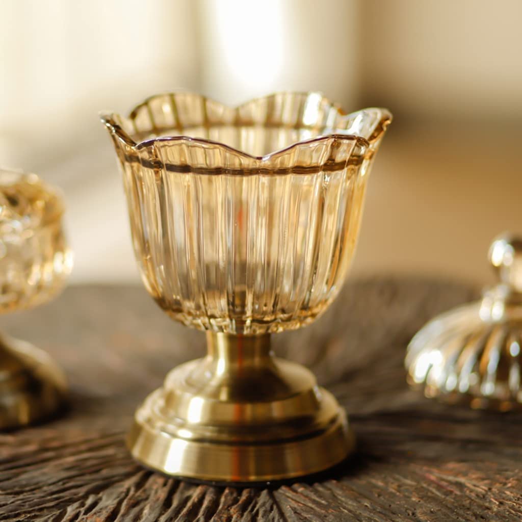 Retro Candy Jar with Metal Base Glass with Lids Kitchen Storage Jar for Candy Buffet