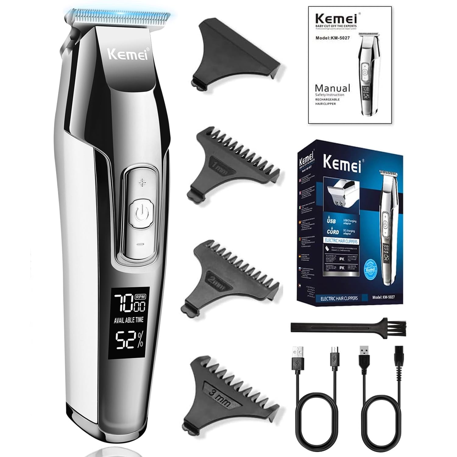 Men's LCD Display Bald Hair Clipper Professional Beard Hair Trimmer Tools Cordless Electric Haircut Machine Rechargeable