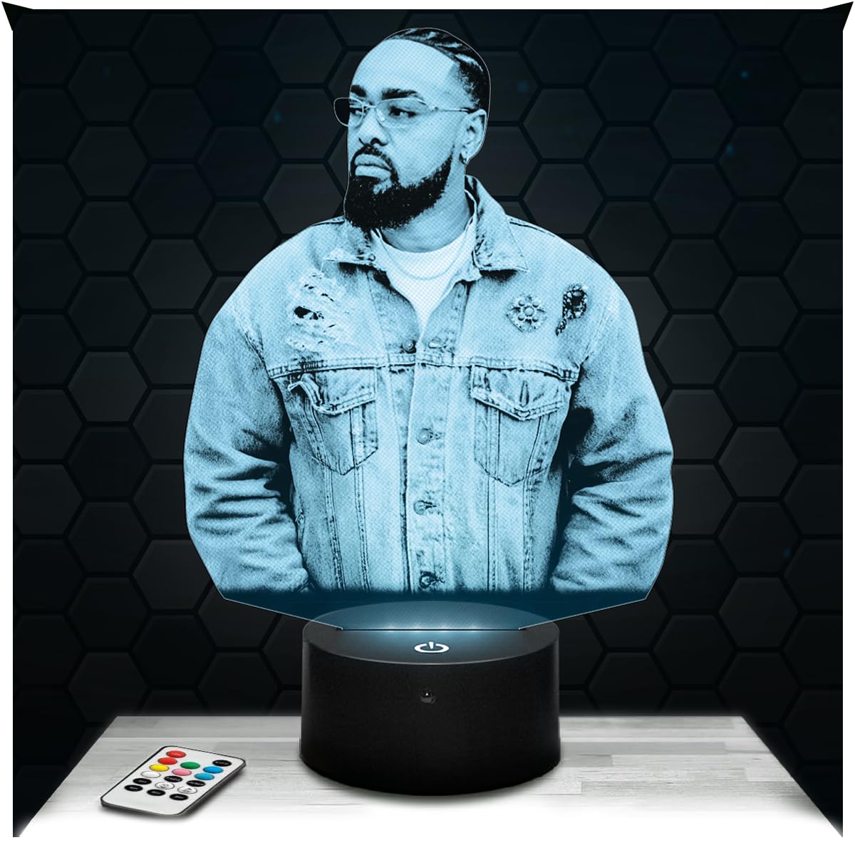Lampephoto.fr - 3D Lamp Alonzo French Rapper, Touch LED Night Light, 3D Hologram Effect, Christmas Birthday Gift Idea for Men and Women, Bedroom Decoration Object