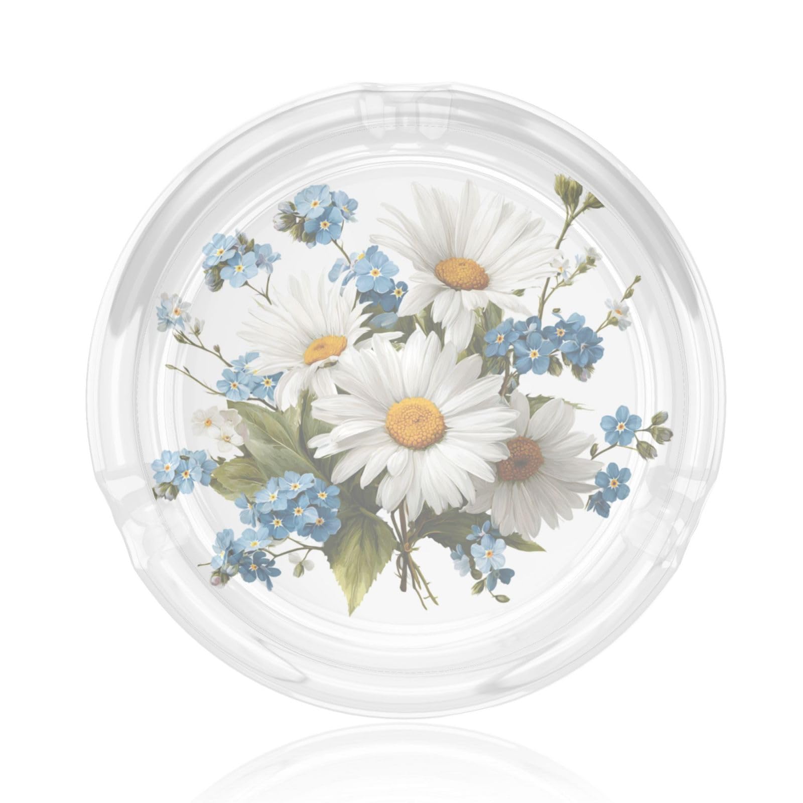 White Flowers Watercolor Simple Glass Ashtray For Cigarettes Ash Trays Case For Home Office Decor
