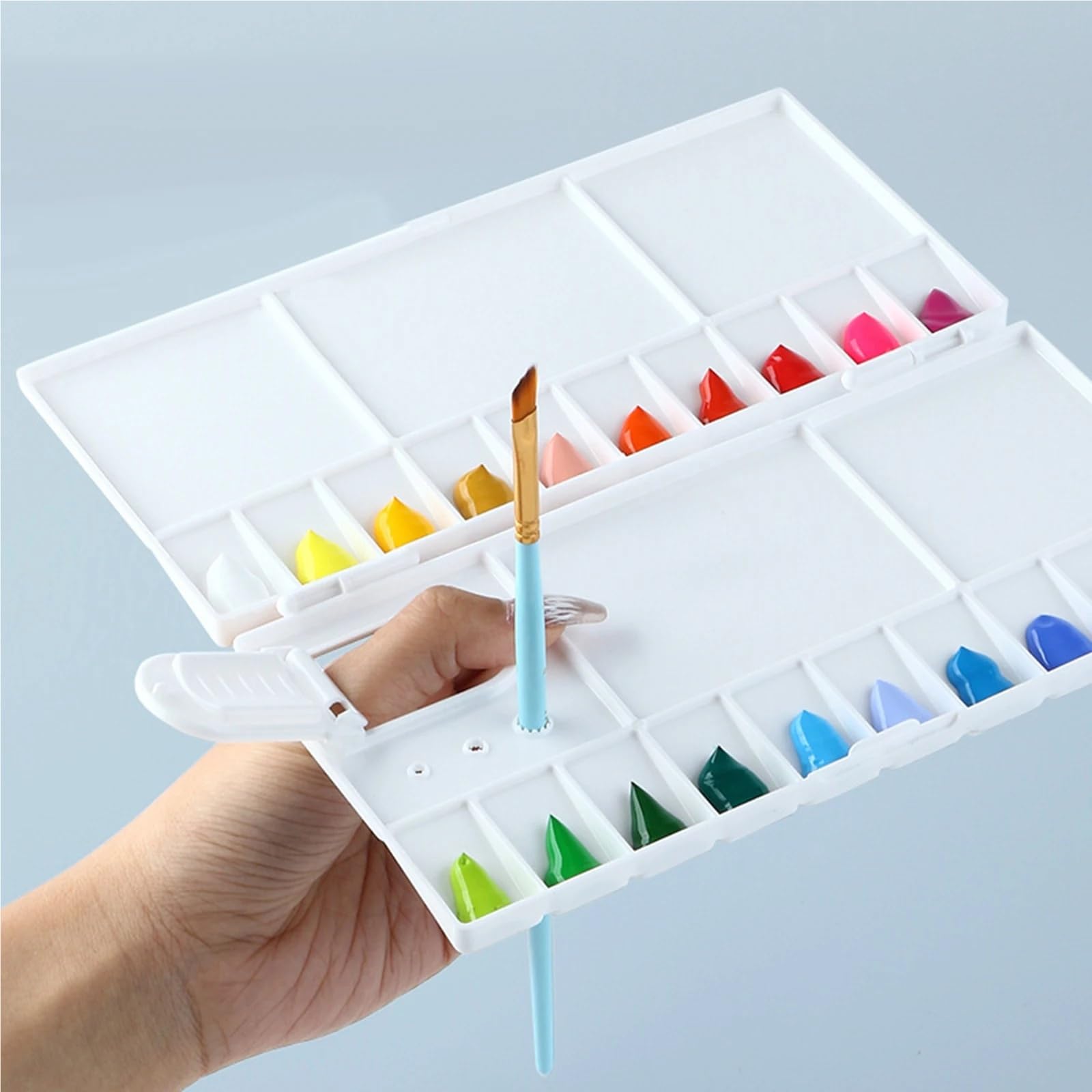 Paleta De Pintura Paleta de Colores de Acuarela, 3 uds., 24 pozos con Cubierta, Bandeja de Mezcla Gouache, Tablero de Paleta de Pintura, Herramienta de Pintura(28.9cmx12.9cm)
