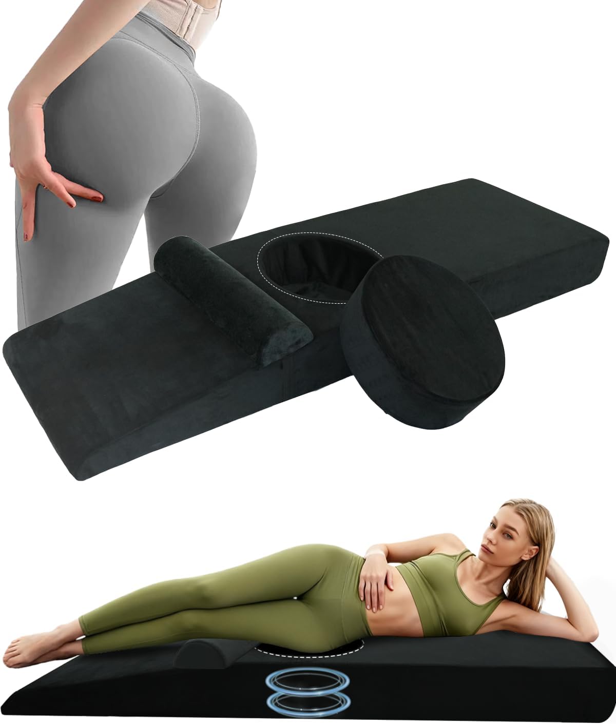 BBL Bed After Surgery for Sleeping - High Density Foam Mattress with Hole & Brazilian Butt Lift Recovery Pillow with Removable Cover - 67.1x22x6.4 in