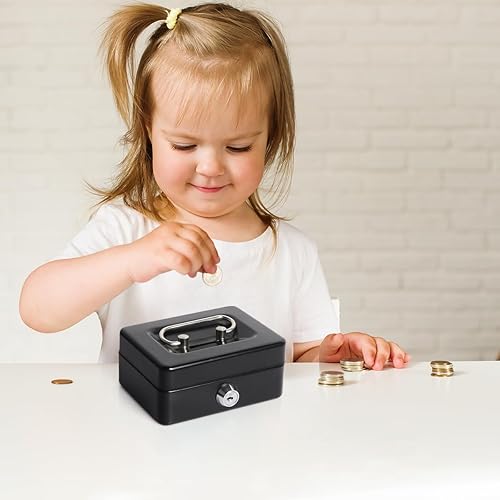 Miniatura 7 de Kasten Caja de dinero de metal con bandeja de dinero y cerradura de llave, caja de dinero para ahorrar en efectivo, 11.8 x 9.5 x 3.5 pulgadas,