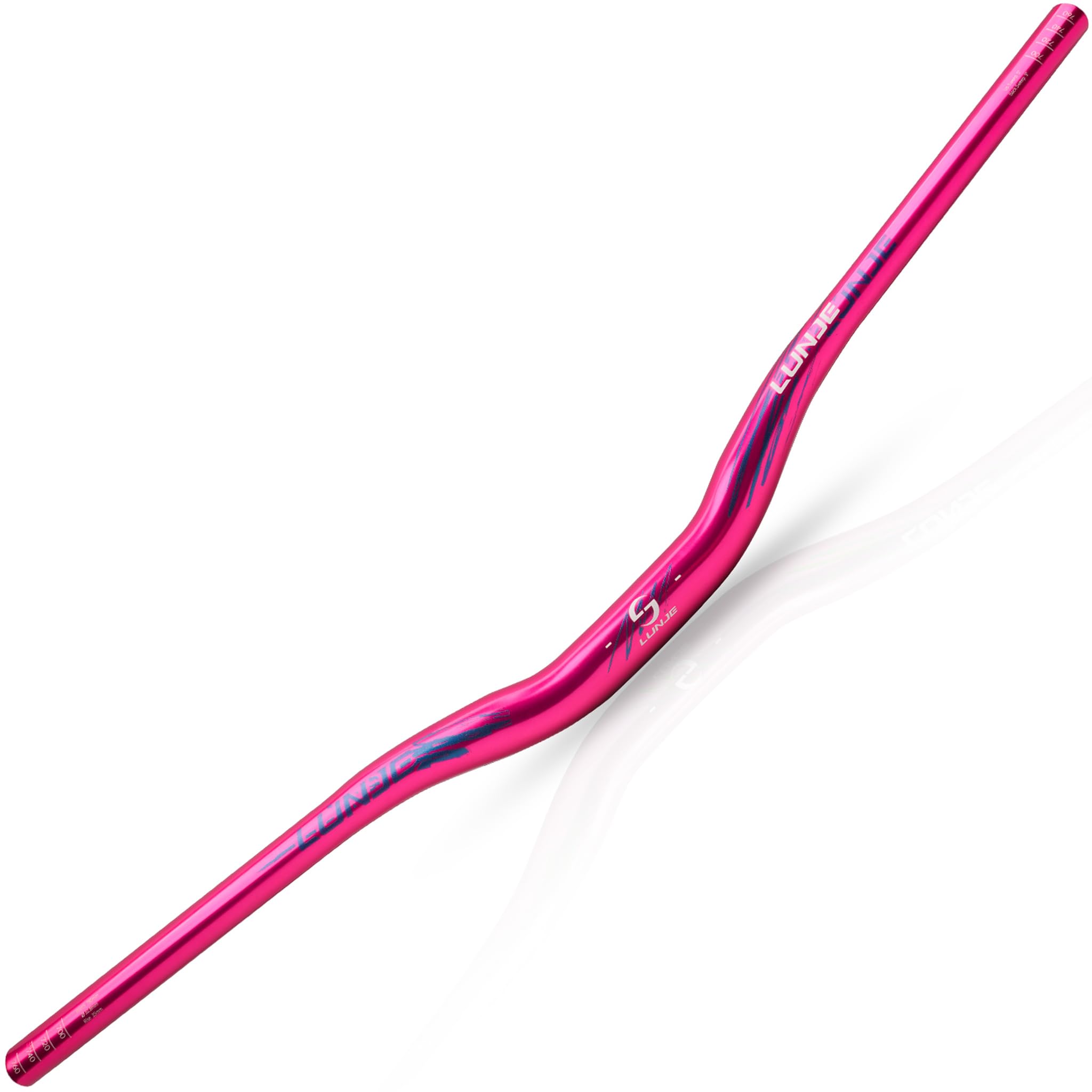 LUNJE Chameleon Bike Handlebar 31.8mm - 35mm, 55mm Hi Riser Mountain Bike Handlebars - 780mm Glow-in-the-Dark Logo Cut-to-fit T6 Aluminium Bicycle Handlebars for MTB, Road Bike Glossy Rose-35mm Rise