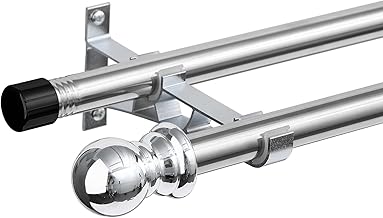 INFLATION Double Curtain Rods for Windows 76-330 cm, 2.5 cm Heavy Duty Double Window Rods - Adjustable Decorative Silver Curtain Rod for Sliding Glass Door, Patio, Bedroom, Kitchen, Bathroom
