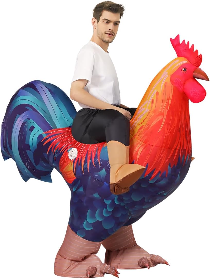 Inflatable Chicken Costume Rooster Adult Suit Funny Cosplay Halloween Costume for Men Women Birthday Christmas