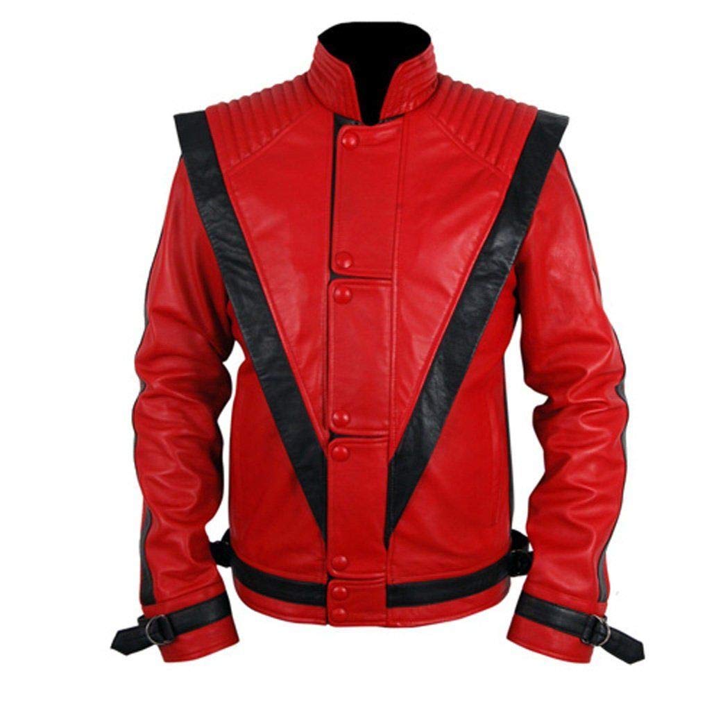 Mens Red Jackson Thriller Jacket - Hight Quality Rock Star Singer Faux Leather Jacket - Pop Concert Super Hero Jacket