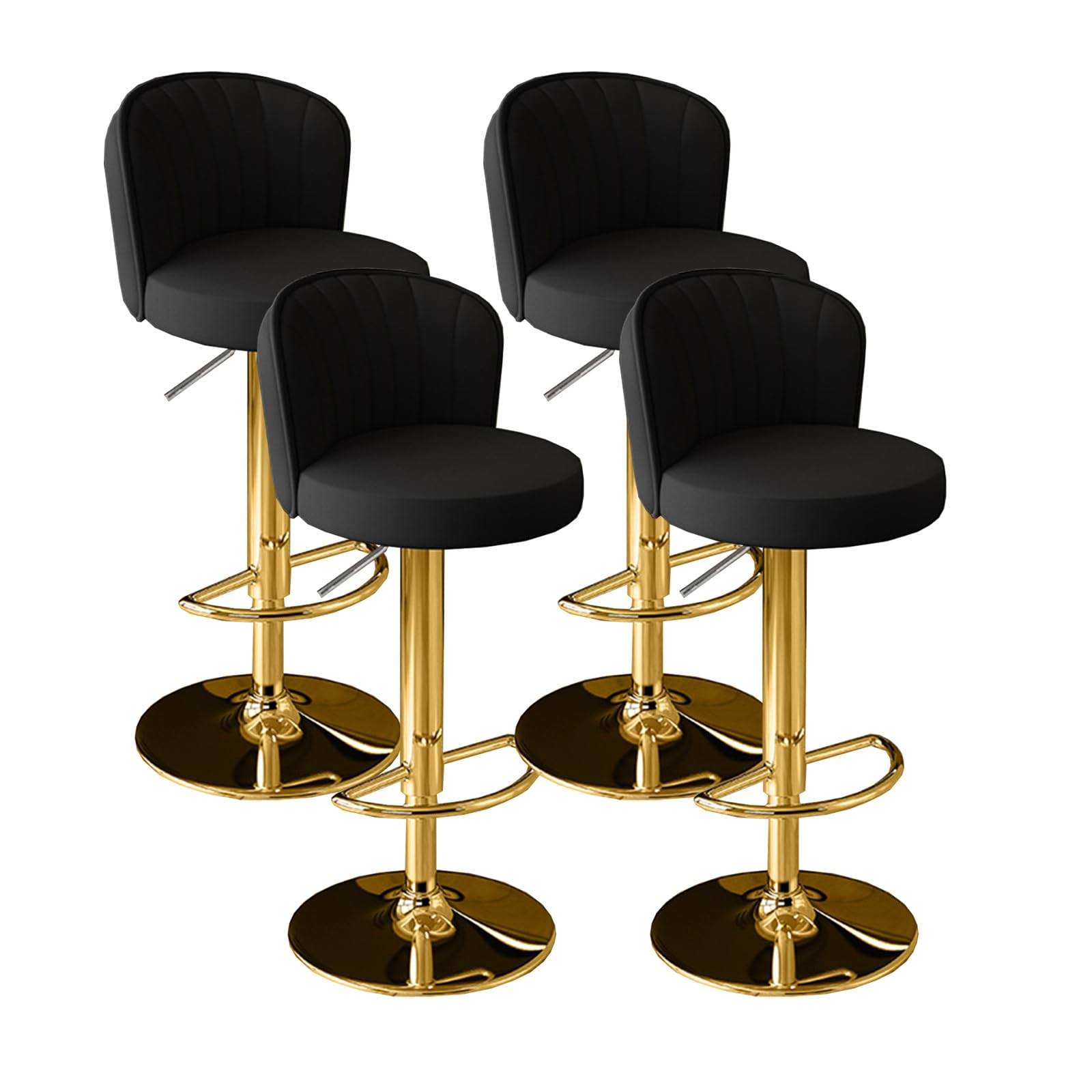 MUOLVSQ Swivel Counter Bar Stools -Adjustable Leather Swivel Barstools-with Back and Footrest Counter Height Bar Stool for Island/Pub/Kitchen(Black gold feet,4PCS)
