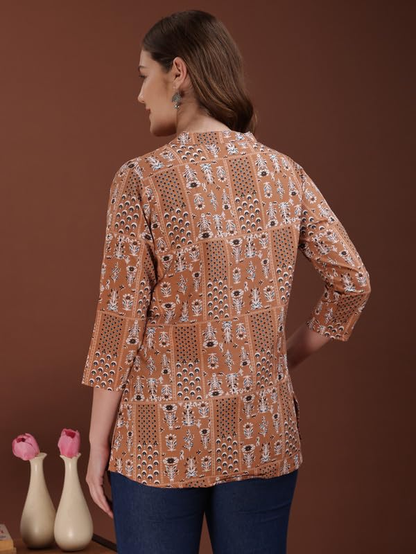 Image of Women's Cotton Printed Kurta Top | 3 /4 Sleeve Straight Kurti Casual Outings