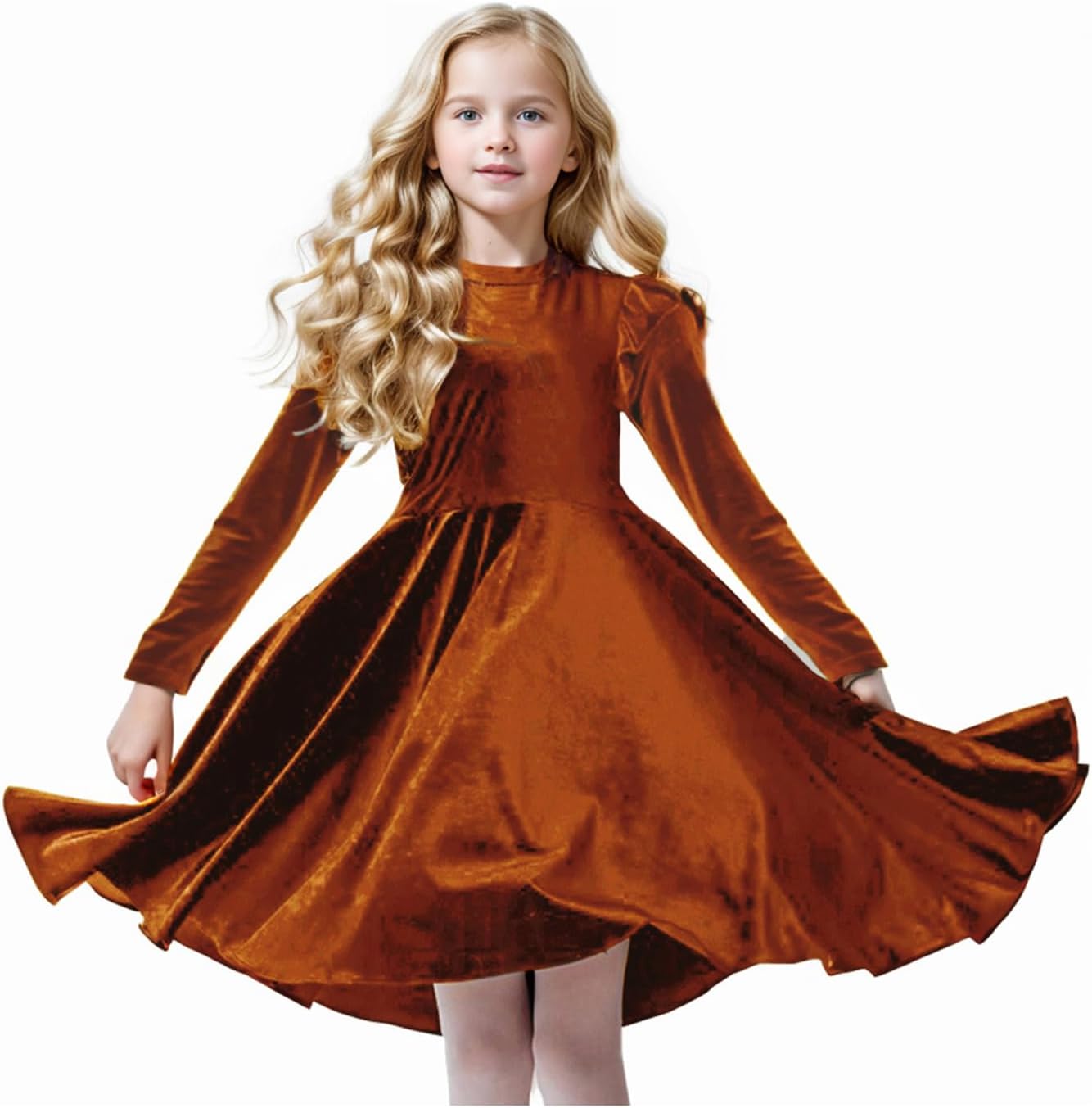 Girls Velvet Dress Ruffled Long Sleeve Casual Spring Fall Dress Princess Christmas Party Dress Winter Outfits