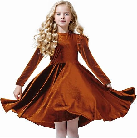 Seiciviy Girls Velvet Dress Ruffled Long Sleeve Casual Spring Fall Dress Princess Christmas Party Dress Winter Outfits