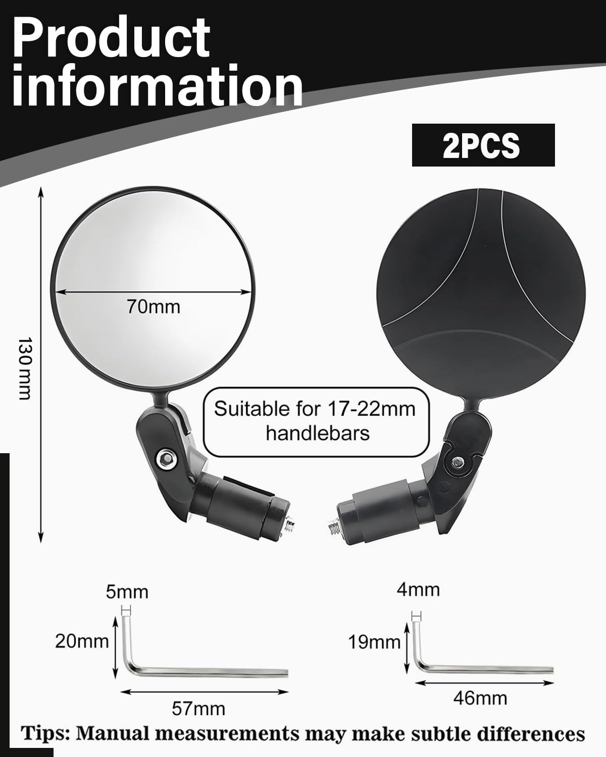 2 Pezzi Specchietto Retrovisore per Bicicletta,Specchio Convesso per Bici Ruotabile a 360°,Supporto Universale per Manubrio (17-22 mm),per Mountain Bike e Bici da Strada