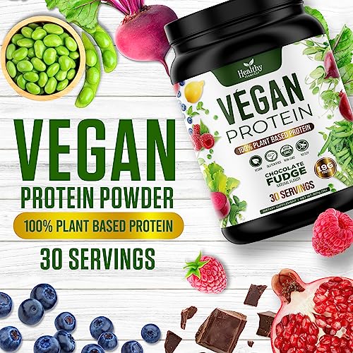 Healthy Harvest Vegan Protein Powder - 100% Plant Based Protein Blend from Pea, Brown Rice & Quinoa - Superfoods & BCAAs - Perfect or Smoothies & Shakes - Natural Chocolate Flavor - 2 LB, 30 Servings - Image 3