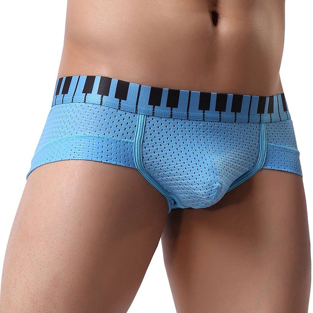 genericCotton Briefs Pack Men's Mesh Low Waist Underwear Soft Breathable Knickers Short Sexy Briefs Compression Underwear for Men Cup (Blue, M)
