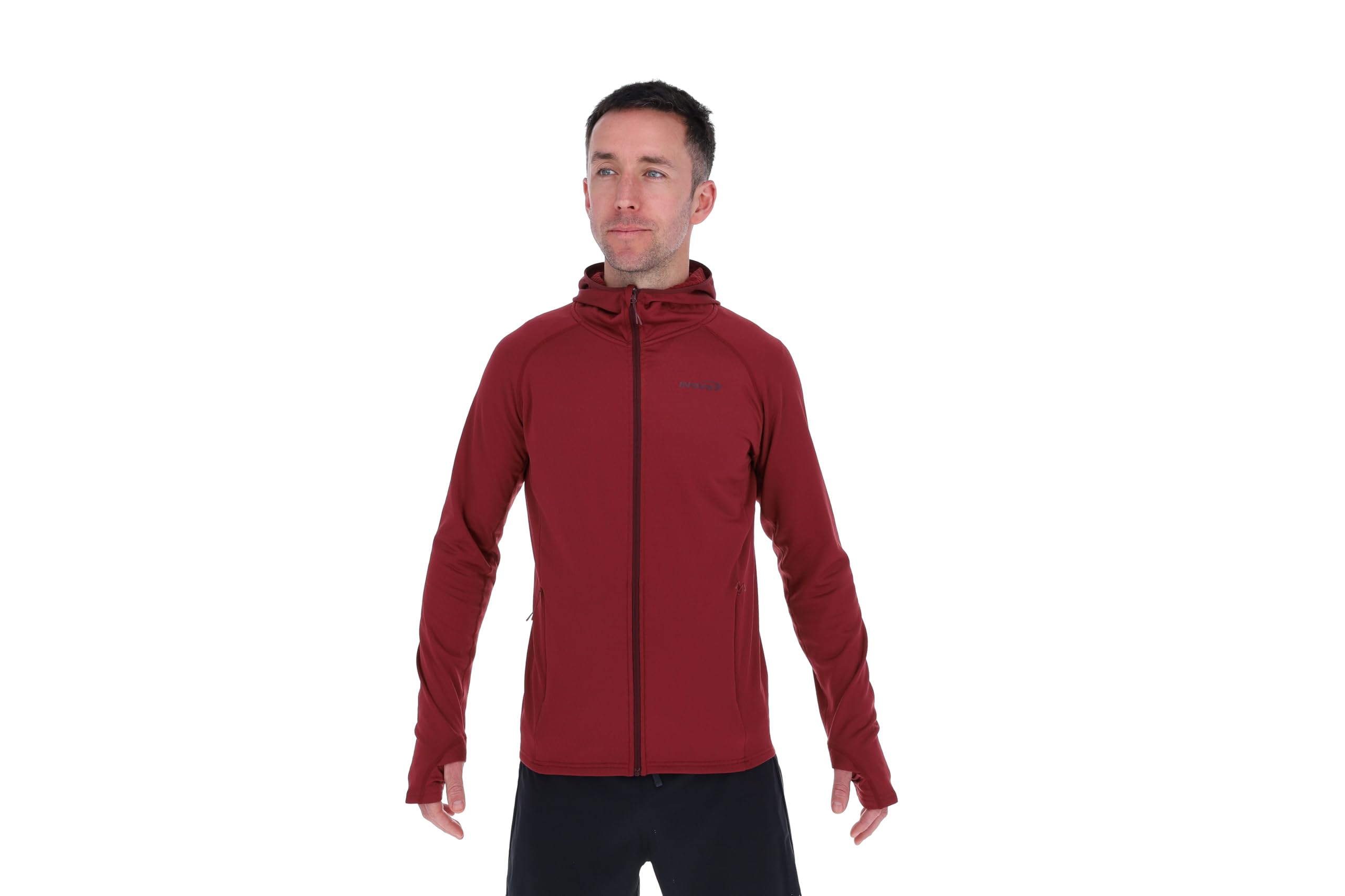 Inov8 Men's Burgundy Venturelite Mid Hoodie - Lightweight Hooded Mid-Layer, L