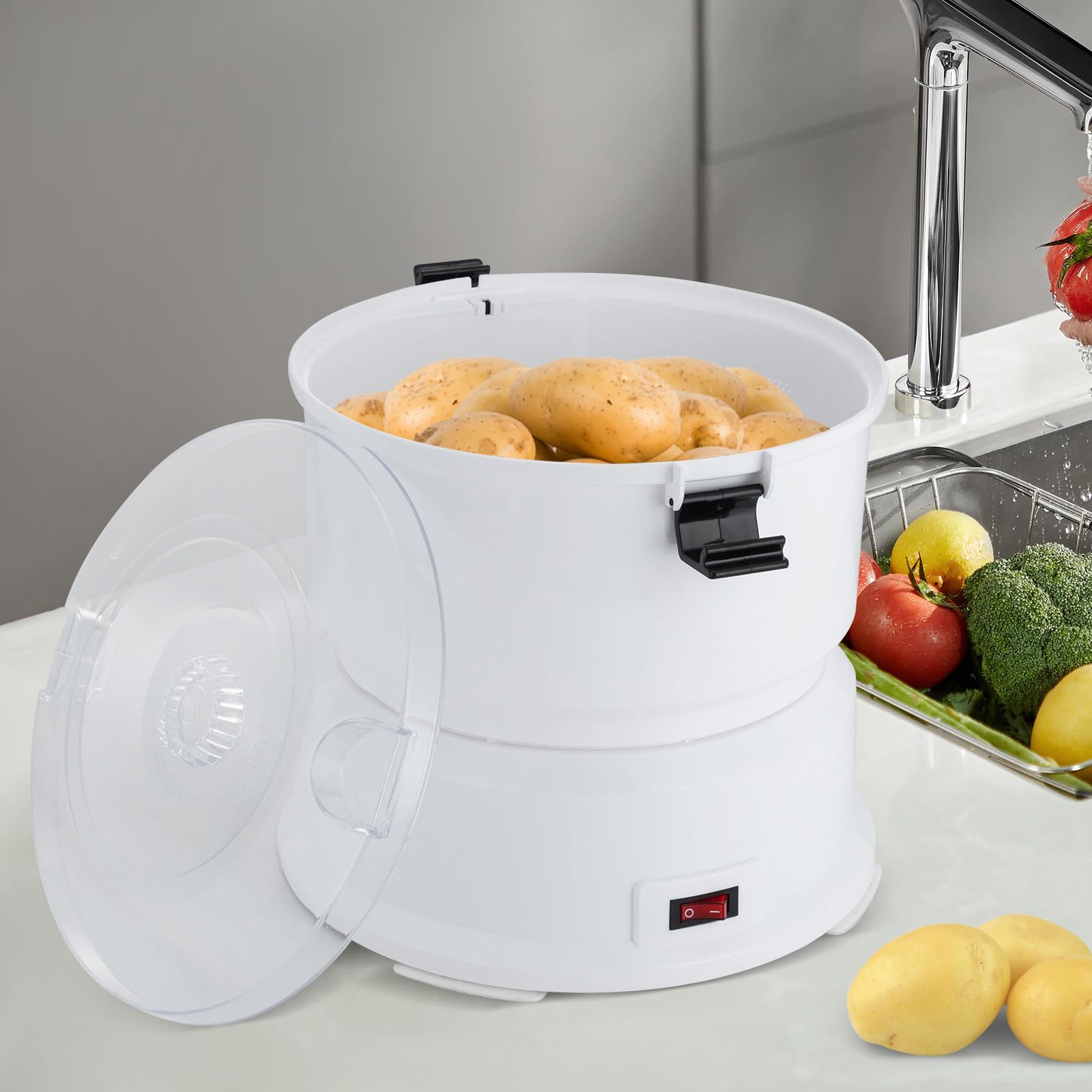 Pelapatate Elettrico Patate Multifunzione Lame Acciaio Inox 430 Motore Rame 85W Macchina Pelare Verdure Capacità 0,8Kg Peeling Rapido 2-4Min, Pelapatate Rapido Uso Domestico