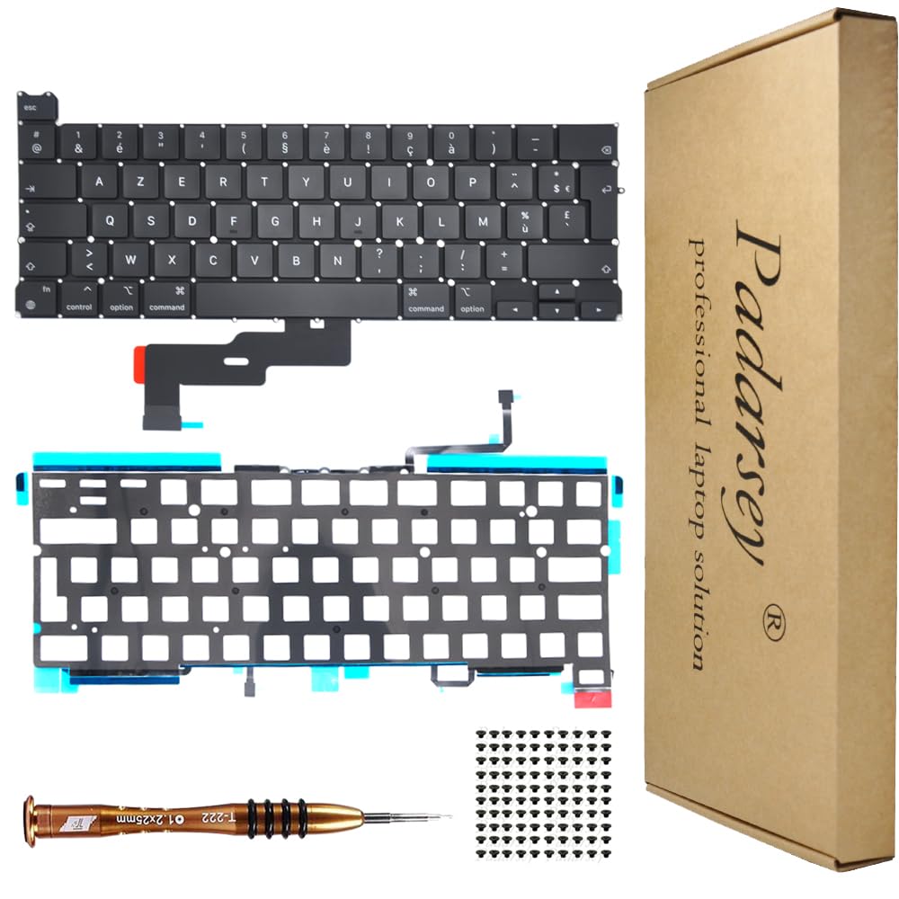 Teclado Con Retroiluminación De Repuesto Para MacBook Pro 13" A2338 2020-2022 - Compatible Con Modelos M1, Francés | Incluye Tornillos Y Destornillador