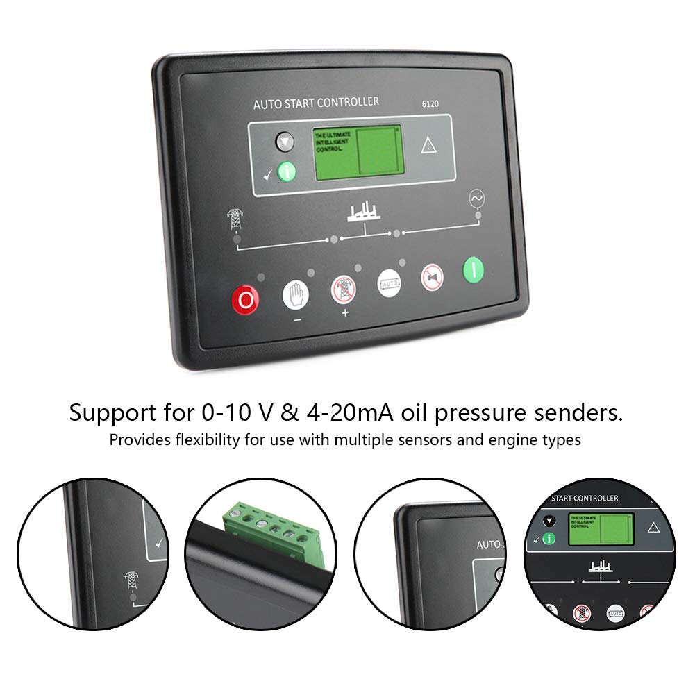 Cryfokt DSE6120 Generator-Steuermodul, LCD-Bedienfeld mit 3-Phasen-Generator- und Netzerkennung, CAN-MPU-Drehzahlmessung des Generators, 0 Bis 10 V 4 Bis 20 MA Öldruckgeber
