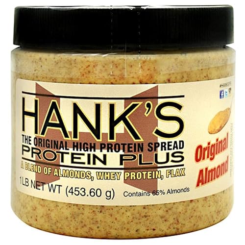 Hank's Protein Plus Mantequilla de almendras para untar proteína, almendra original, 1 libra