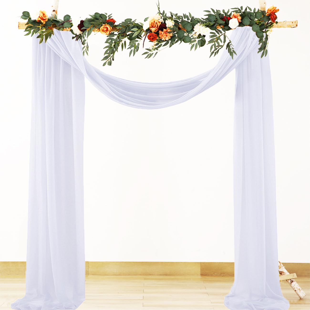 2 Panels White Wedding Arch Draping Fabric 20 FT Chiffon Sheer Fabric for Draping Fitted Ceiling Draped Arbor Arch Backdrop Curtain for Wedding Ceremony Party Engagement Bridal Shower Decoration