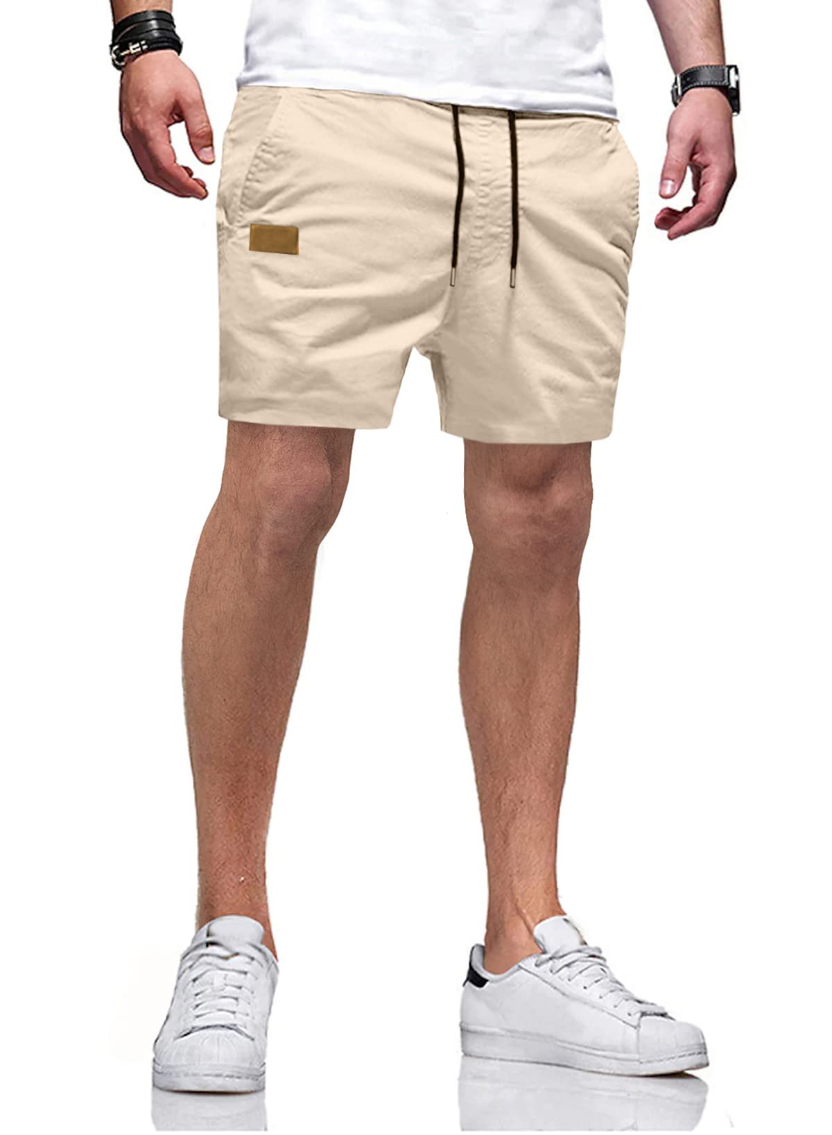JMIERR Mens Casual Shorts - Cotton Drawstring Summer Beach Stretch Twill Chino Golf Shorts with Pockets