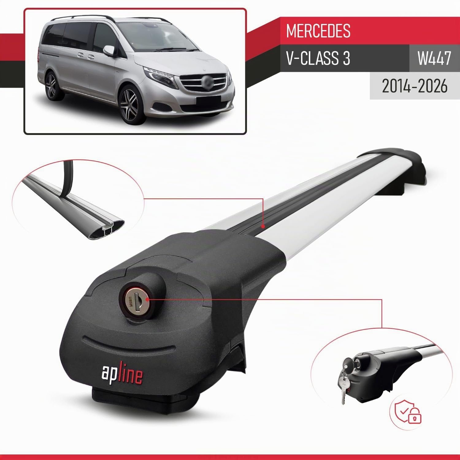 Compatible con Mercedes V-Class 3 (W447) 2014-2026 Modelo Ace-1 Barra de Techo Auto Portaequipajes Barras Transversales Gris Aluminio 2 Barras