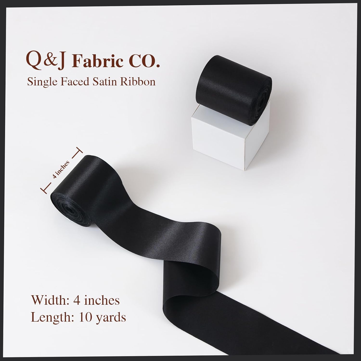 Q&J Fabric Co. 4 inch Wide Satin Ribbons Solid Satin Ribbon Festive Gift Wrapping Ribbons for Crafts Christmas Decorations Wedding Large Bows Making Flower Bouquet Sashes Sewing -10 Yards (Black