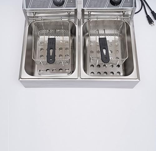 Miniatura 3 de Freidora eléctrica comercial de 5000 W, freidora eléctrica de 12 L, doble cesta, freidora profesional, acero inoxidable para uso comercial y