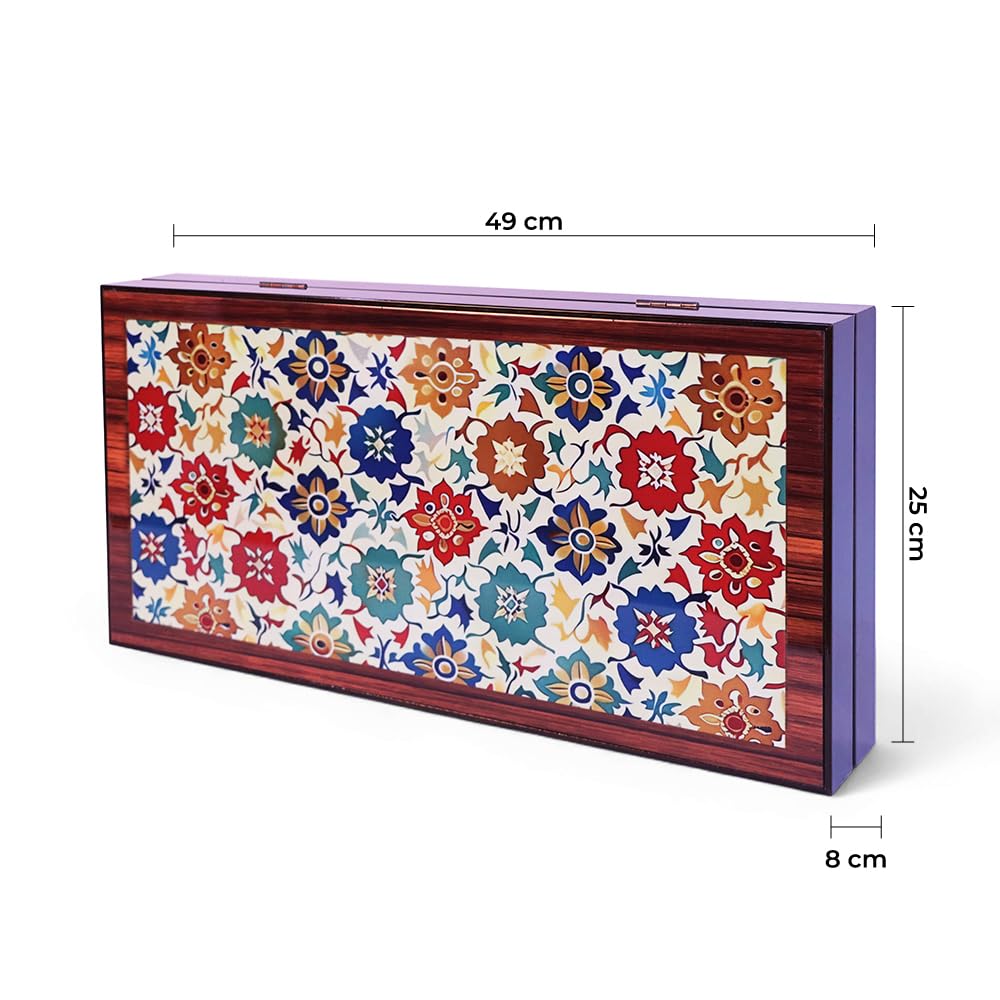 Biggdesign Bloom Backgammon Set aus MDF, Magnetverschluss & Spielsteine | 16 mm MDF-Korpus, Coex-Cellophan-Spielfläche, 36 mm Spielsteine, 9 mm Würfel, für Erwachsene, Made in Türkiye